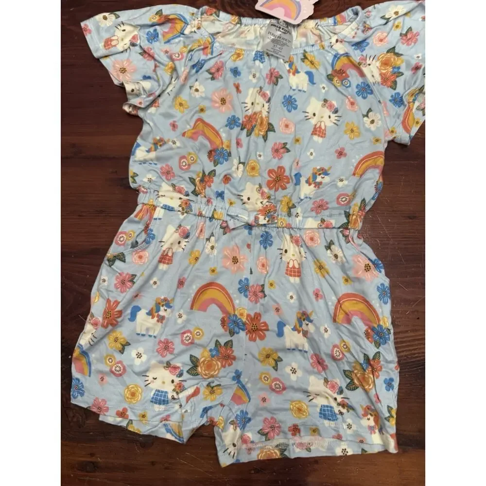 Posh Peanut Hello Kitty Springtime Girls Blue Summertime Shorts Romper 3T/4T NWT